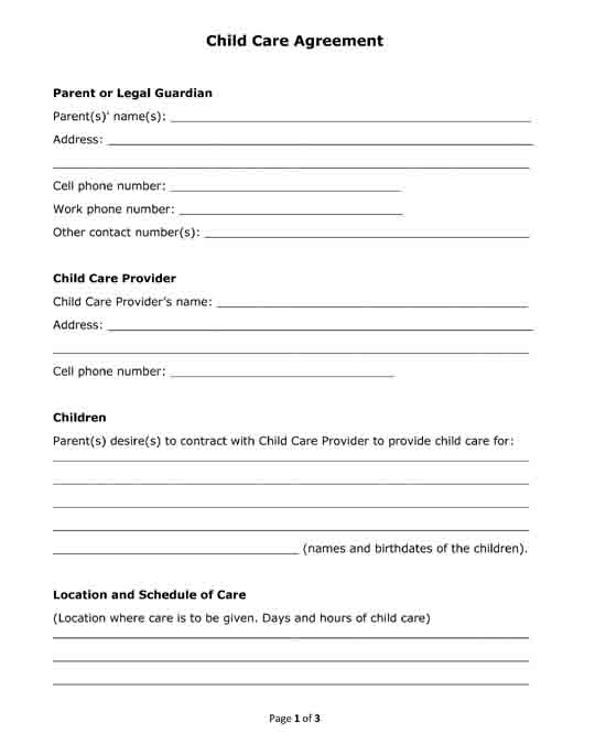 Child Care Agreement Babysitter Planet12sun Com Printables