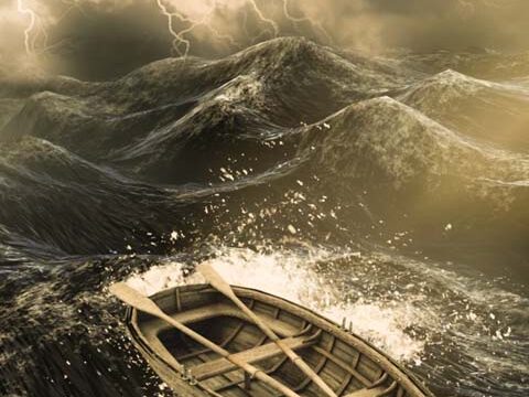 storm boat ocean golden dark wallpaper background phone