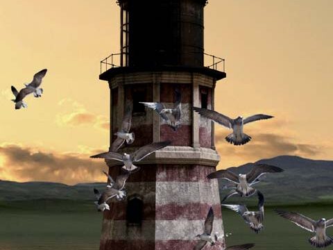 striped lighthouse ocean seagulls wallpaper background phone