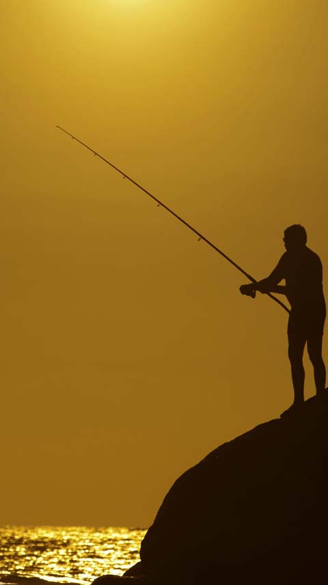 fishing sunset ocean yellow dark wallpaper background