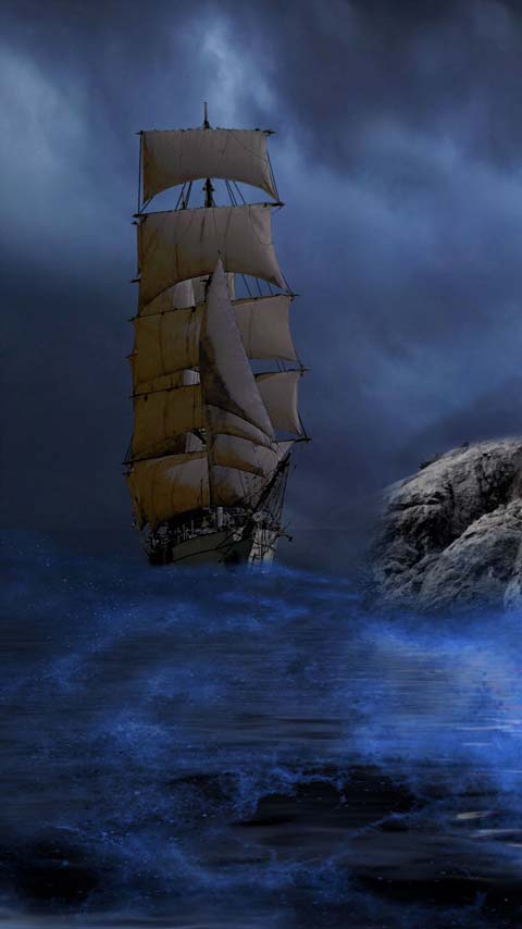 frigate boat sailboat ocean blue wallpaper background phone