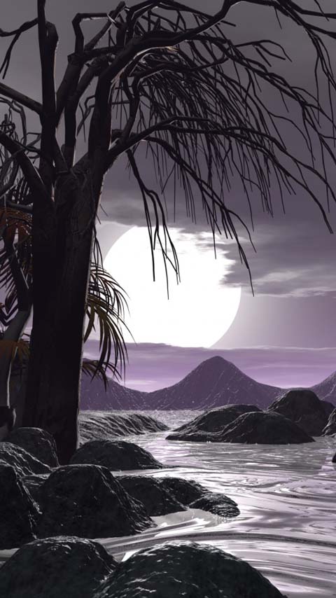 creepy lake purple sunset dark wallpaper background phone