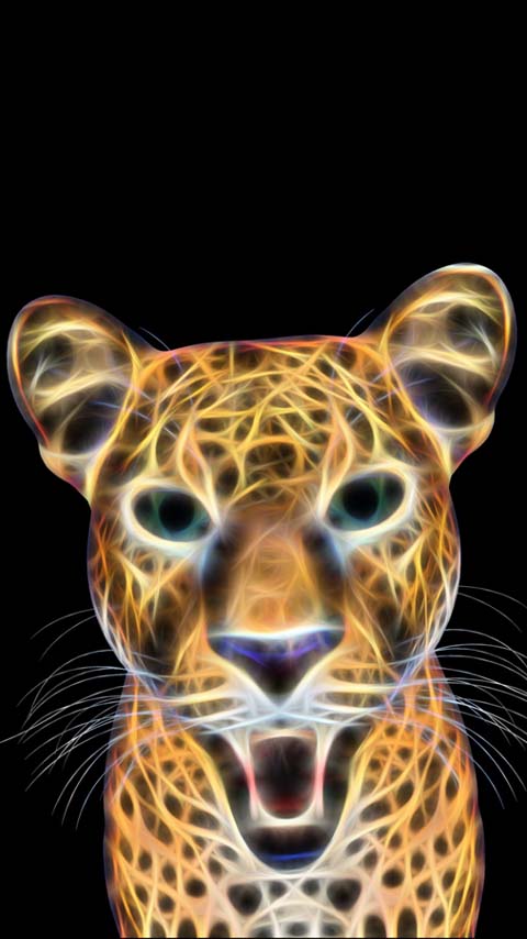 leopard tiger 3D neon dark black wallpaper background phone