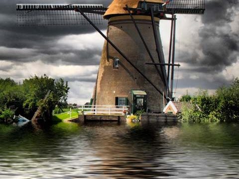 windmill lake background wallpaper phone