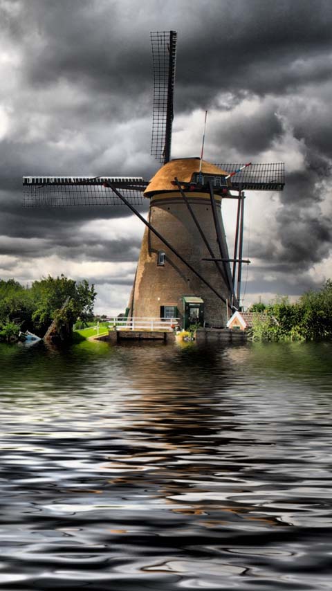 windmill lake background wallpaper phone