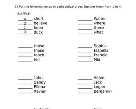 alphabetical order free pdf printable worksheet 2nd 3rd grade