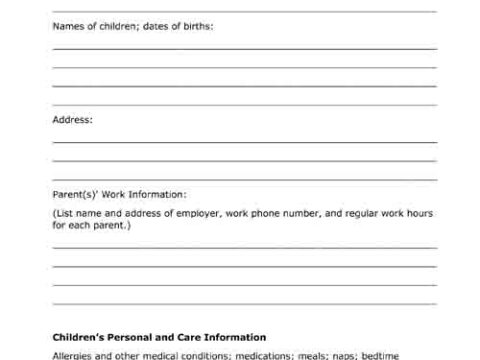 child care info sheet free legal form pdf printable babysitter