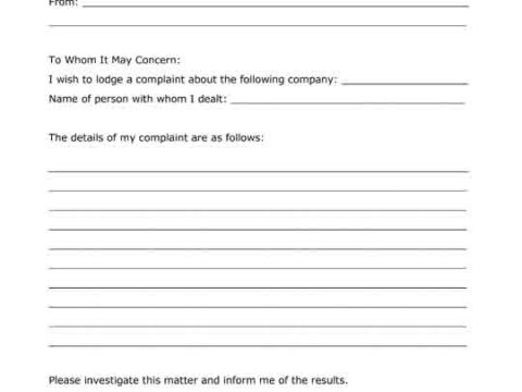 complaint letter generic free printable pdf format form