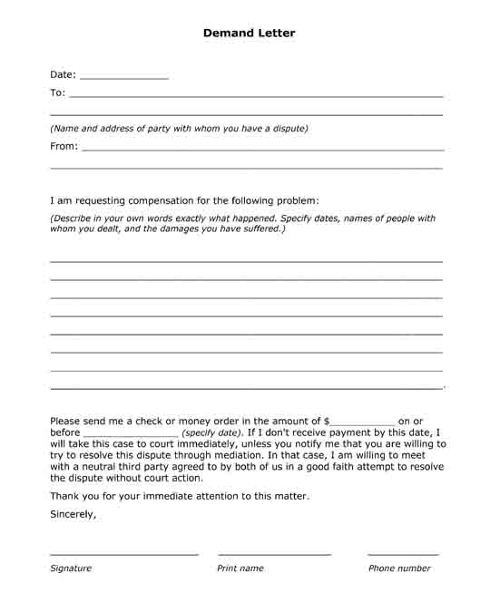 demand letter compensation free legal form pdf printable format