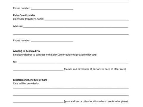 elder care agreement free printable pdf form black and white