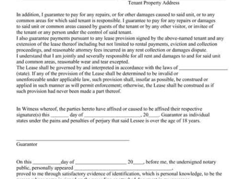 guarantor form attachment lease pdf free printable