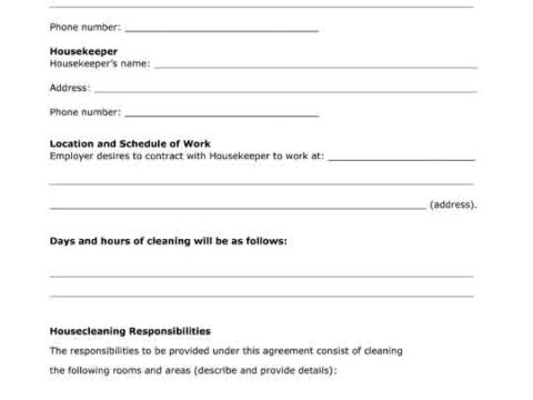 housekeeping services agreement form free printable pdf