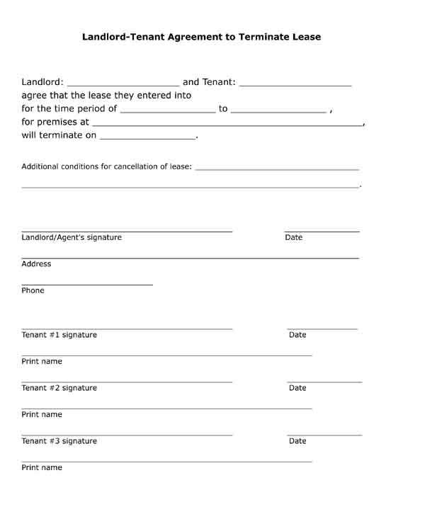 termination lease landlord tenant agreement terminate free printable form