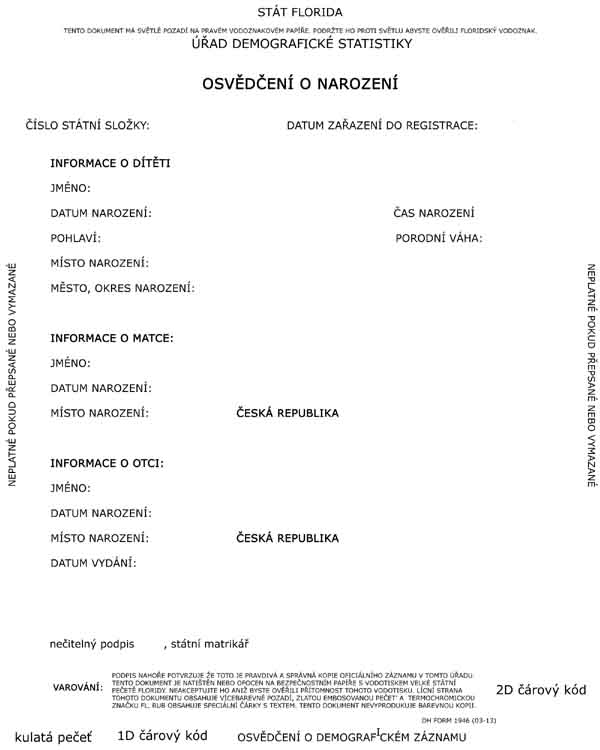 Osvedceni o Narozeni preklad birth certificate vzor free pdf embassy Czech
