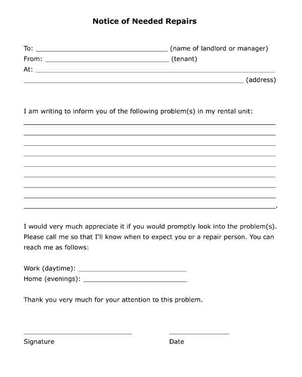 notice of needed repairs free pdf printable format letter