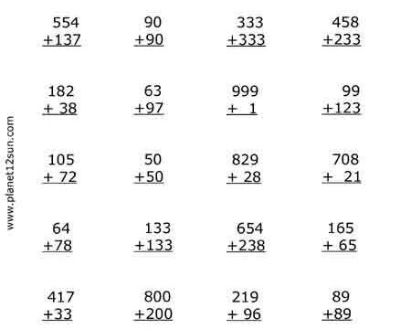 3-digit numbers adding 2nd grade free printable worksheet