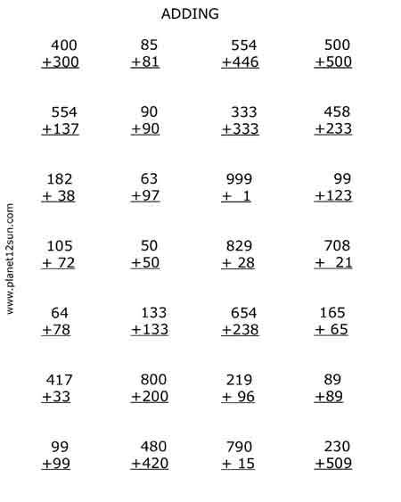 3-digit numbers adding 2nd grade free printable worksheet