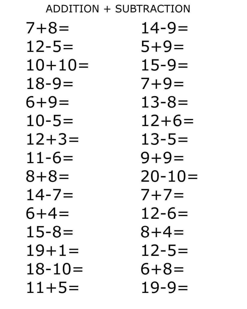 basic addition subtraction mixed worksheet printable free 1st 2nd grade