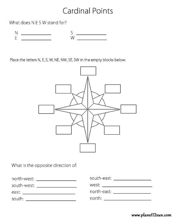cardinal points worksheet directions 3rd 4th 5th grade free printable worksheet