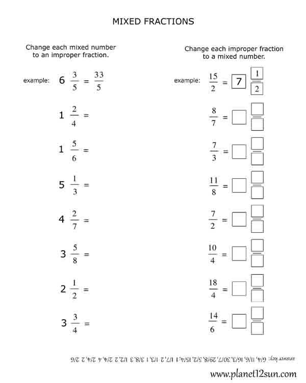 mixed fractions worksheet