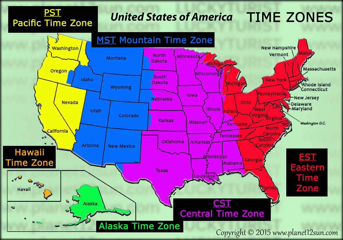 Printable US Map With Time Zones